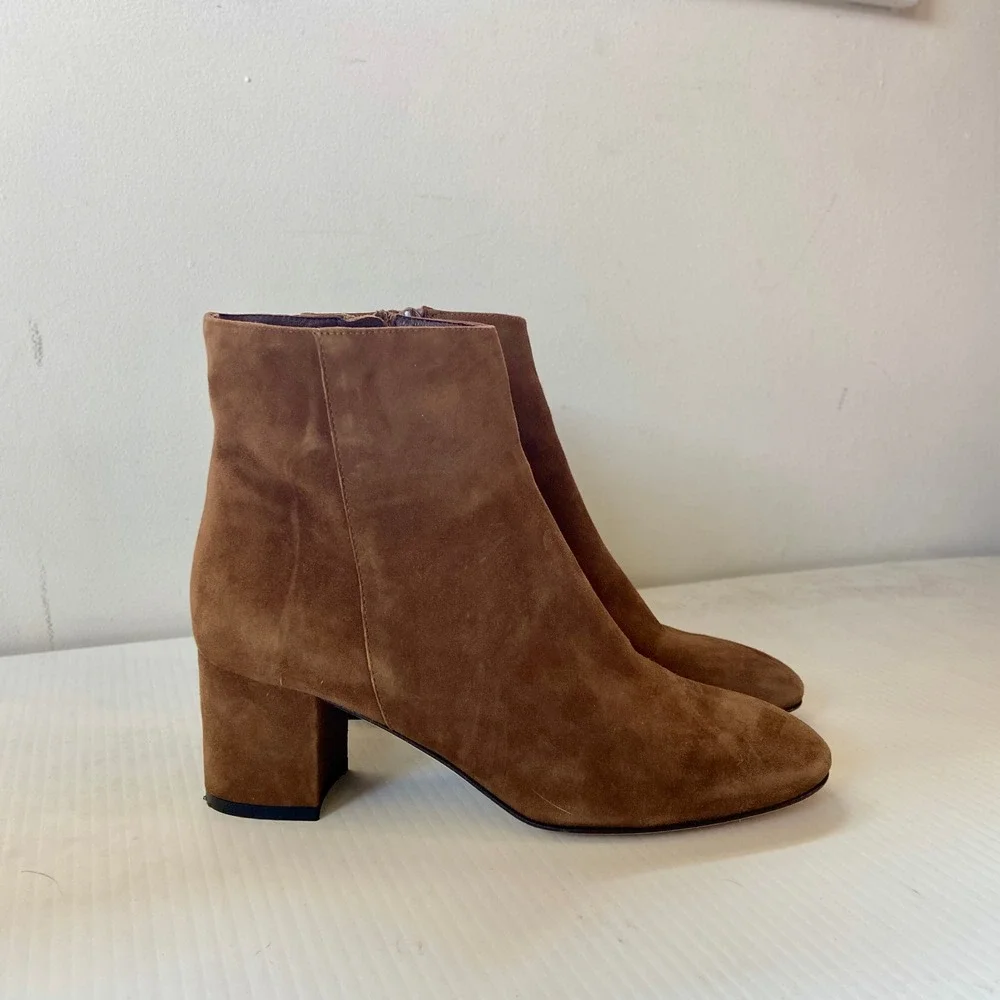 J Crew Hadley Suede Leather Block Heel Ankle Boot Walnut Cognac Brown Womens 8